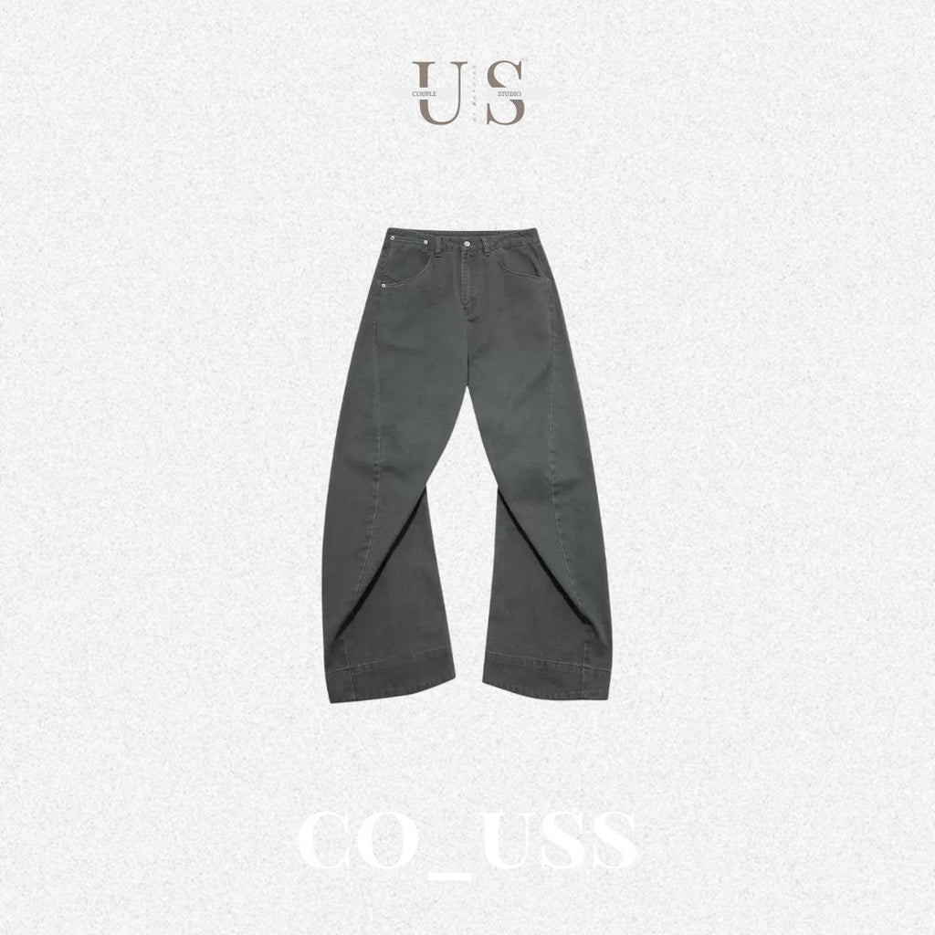 P0185 American-style washed 3D retro distressed curved trousers