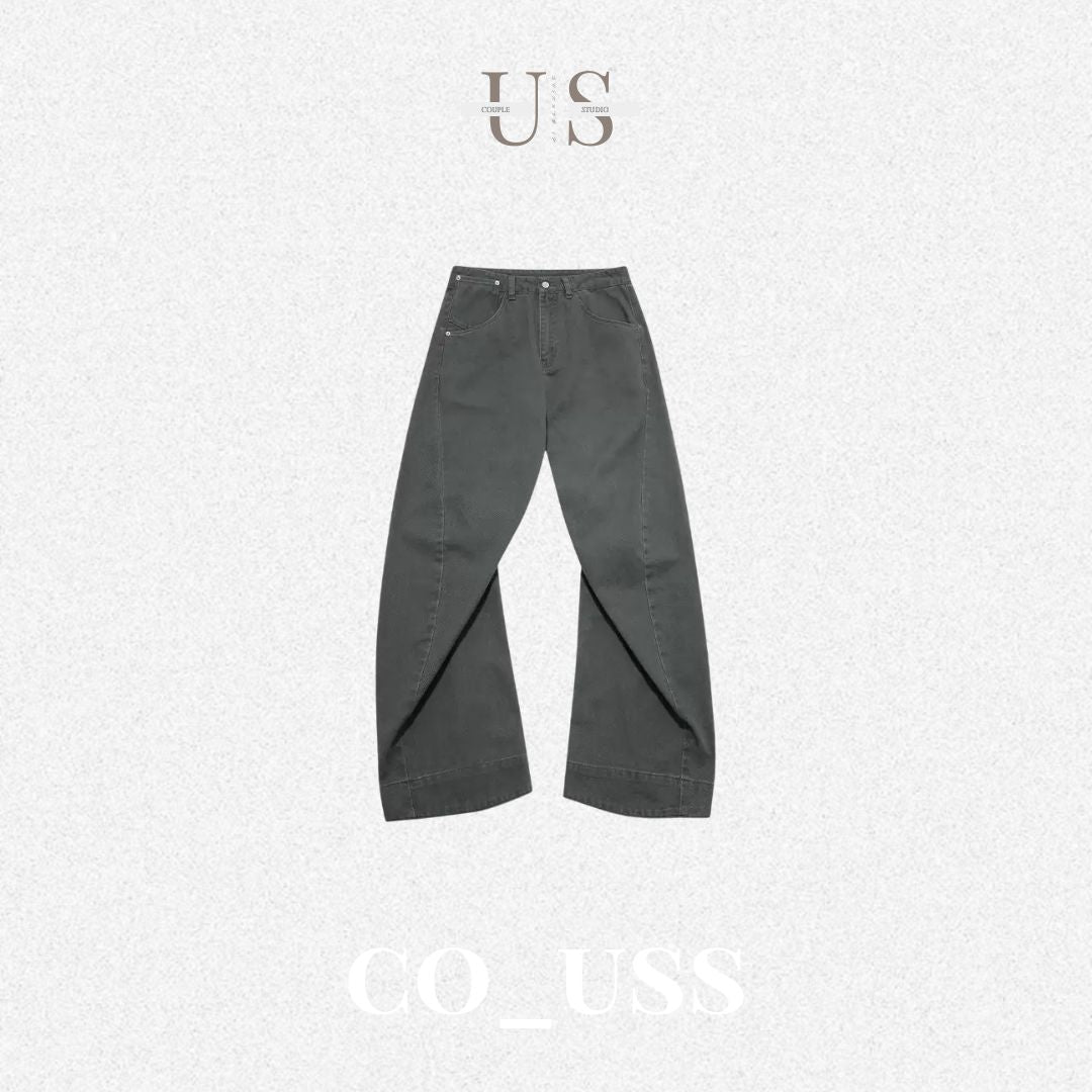 P0185 American-style washed 3D retro distressed curved trousers