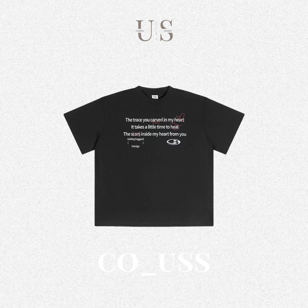 S0381 American style Sorona cool-feel loose-fitting crew neck trendy letter short-sleeved t-shirt