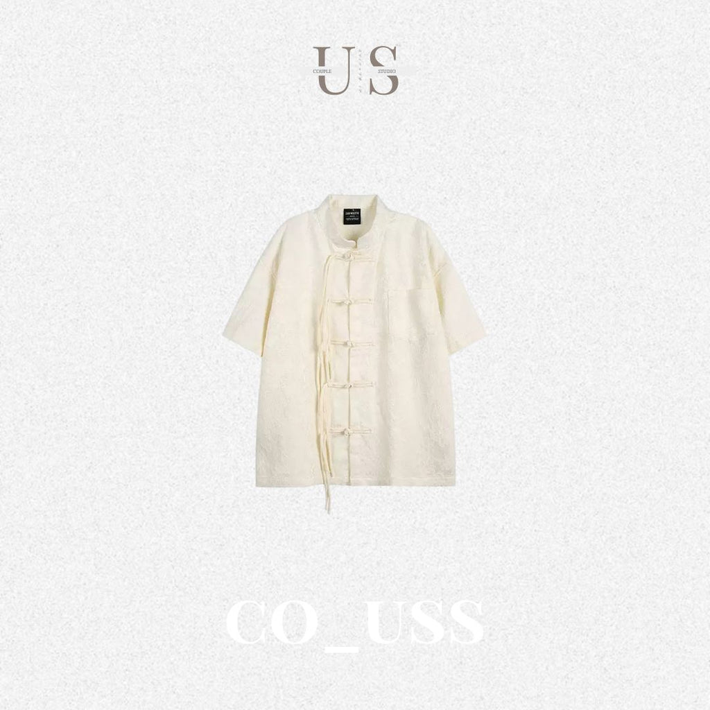 S0392 New Chinese Style Paisley Embroidered Short-Sleeve Shirt