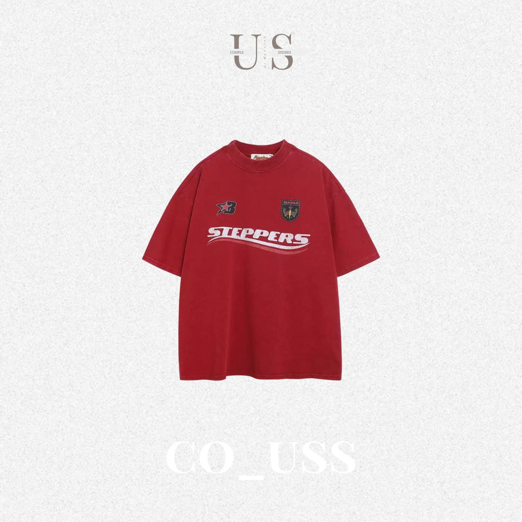 S0405 American Retro Washed Distressed Letter Print Short-Sleeve T-Shirt