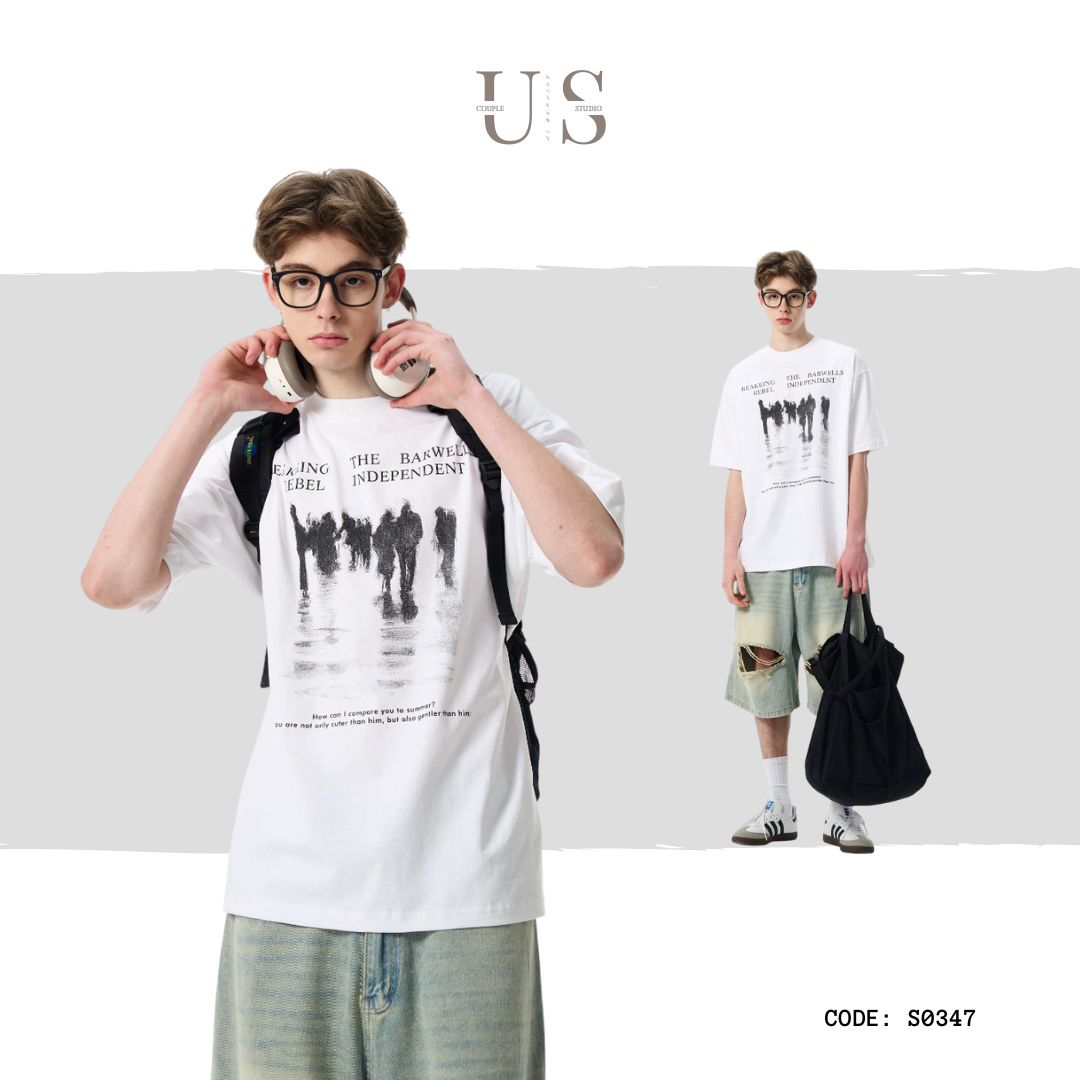 S0347 American Style Retro Simple Printed Loose Short Sleeve T-Shirt