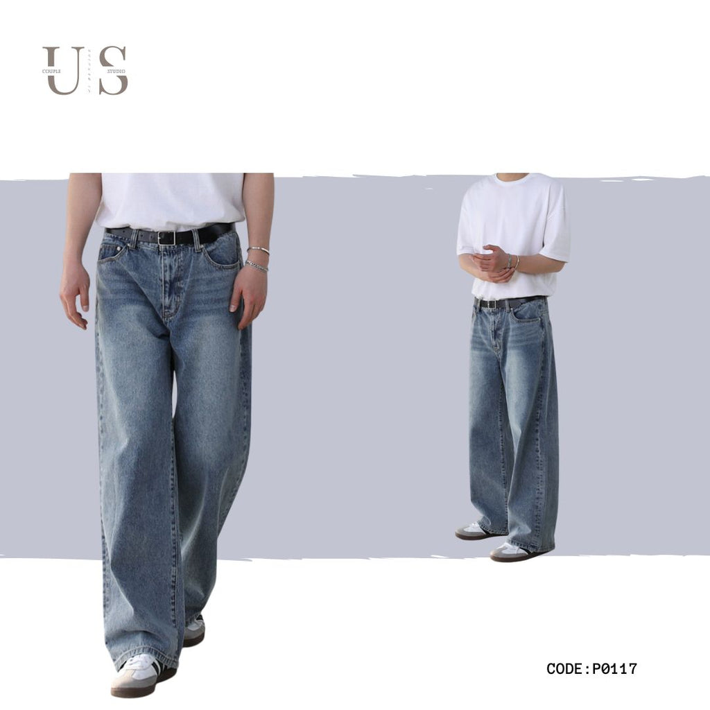 P0117 American Vintage Light Blue Straight Leg Loose Jeans
