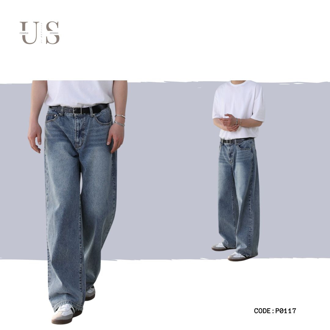 P0117 American Vintage Light Blue Straight Leg Loose Jeans