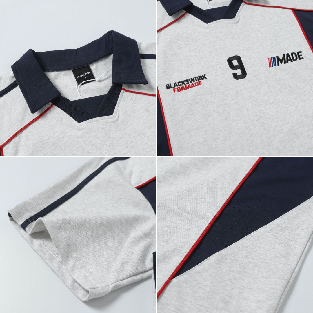 S0261 American Oversized heavy retro design short-sleeved POLO T-shirt