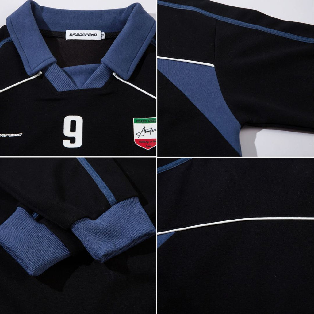 S0238 American retro splicing loose polo long sleeves