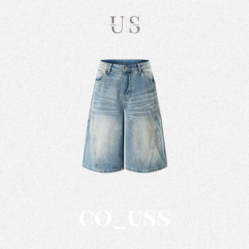 P0243 American Retro Deconstructed Cropped Denim Shorts
