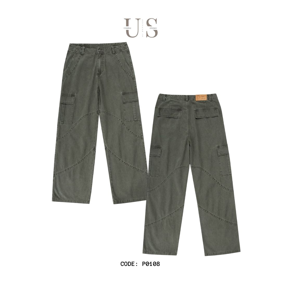 P0108 American retro washed distressed pocket straight casual Cargo Pants