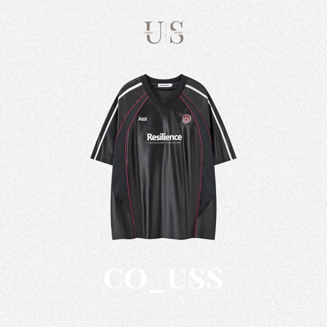 S0359 American style sports oversize V-neck spliced mesh quick-drying short-sleeved T-shirt