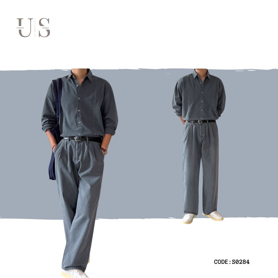 S0284 Korean retro washed casual shirt men's spring loose long-sleeved shirt