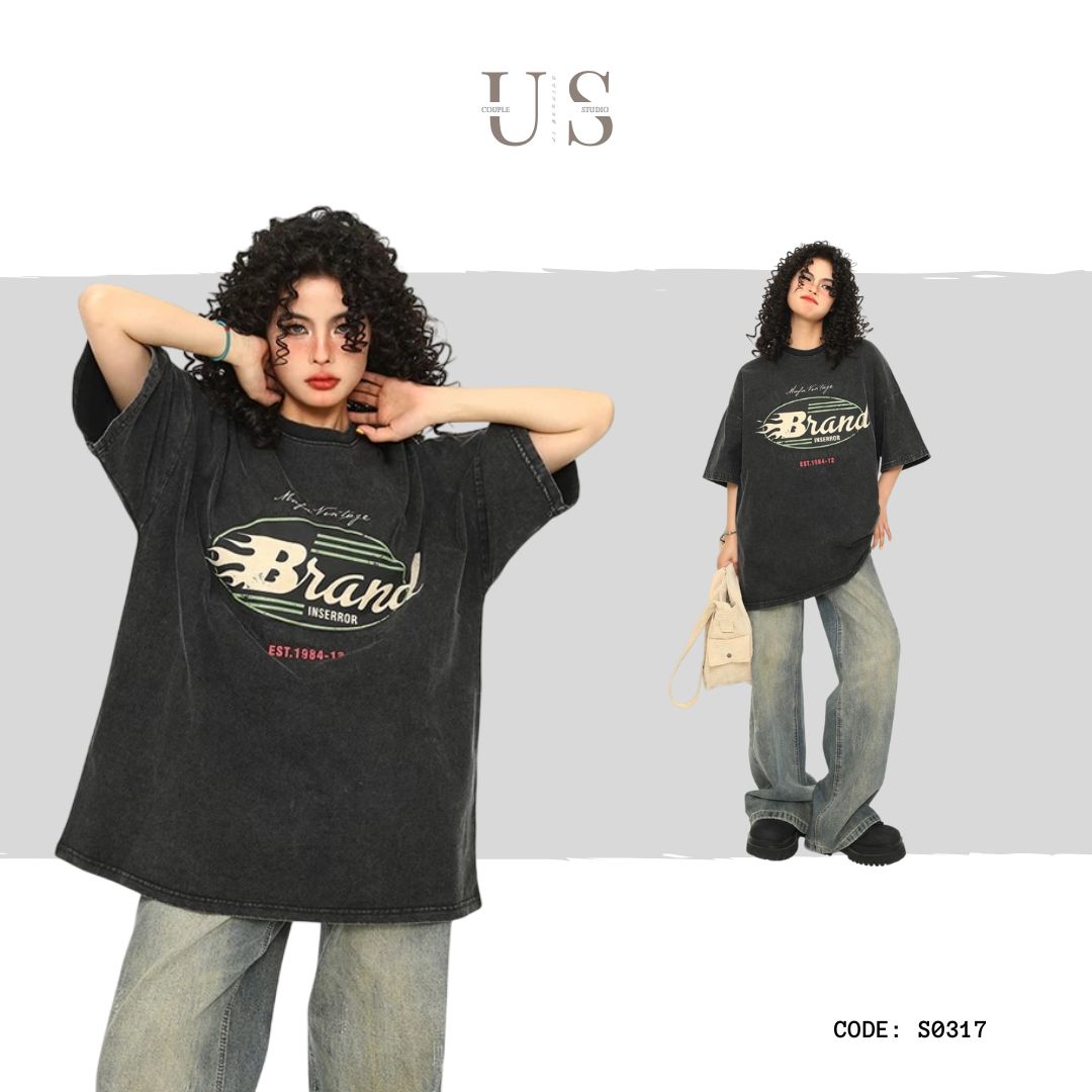 S0317 American retro washed distressed short-sleeved T-shirt