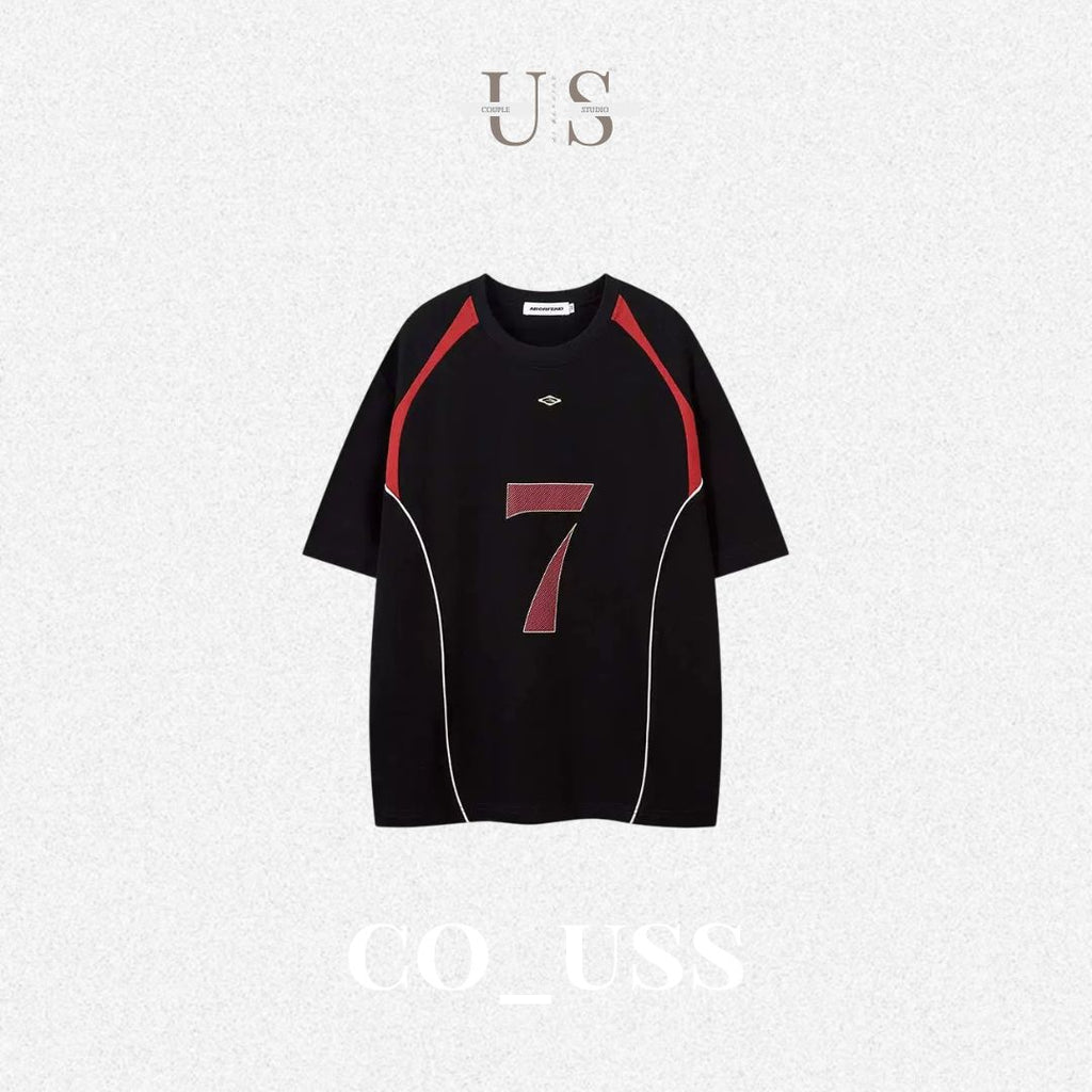 S0403 American retro letter print color-blocked short-sleeved T-shirt