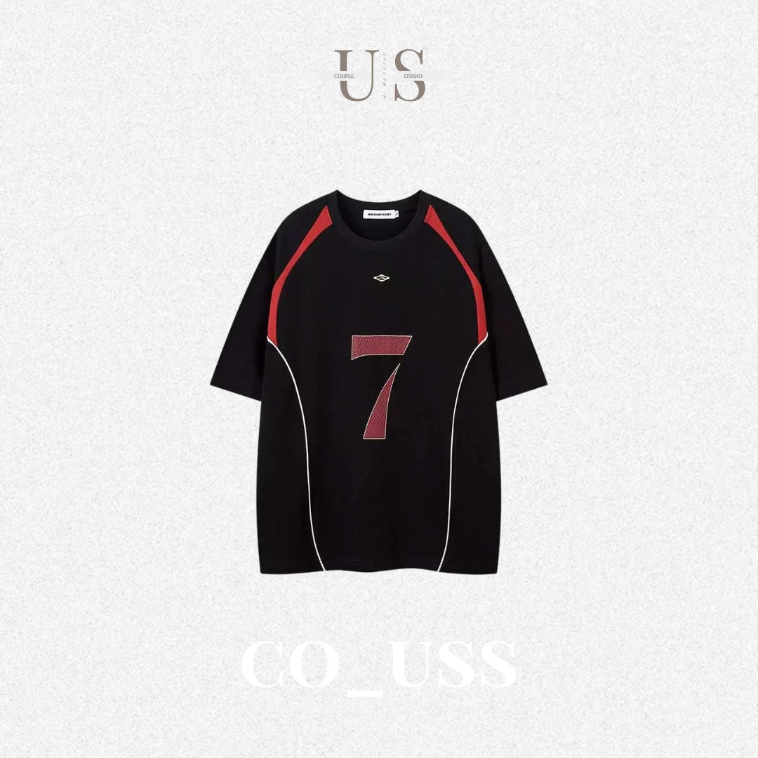 S0403 American retro letter print color-blocked short-sleeved T-shirt