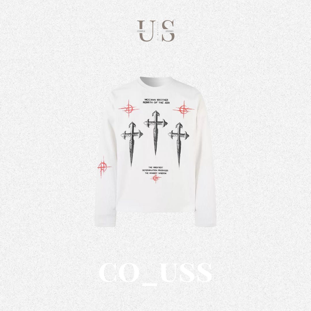 S0380 American Street Hip Hop Trendy Brand Cultural Shirt Dark Cross T-Shirt Long Sleeve