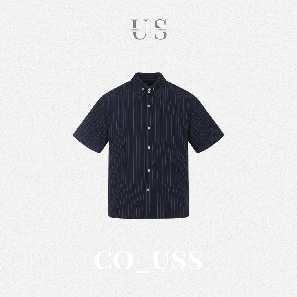 S0472 Japanese Style Trendy Striped Shirt Men's Loose Fit Streetwear Short Sleeve Shirt