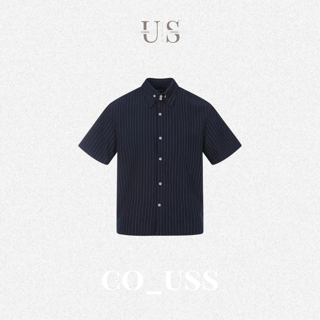 S0472 Japanese Style Trendy Striped Shirt Men's Loose Fit Streetwear Short Sleeve Shirt