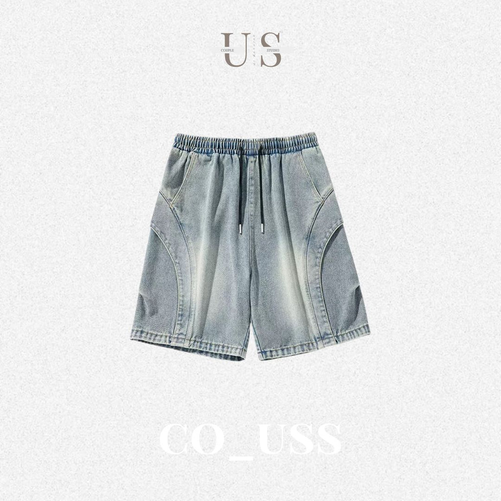 P0212 Japanese-style 3D pleated cropped short jeans