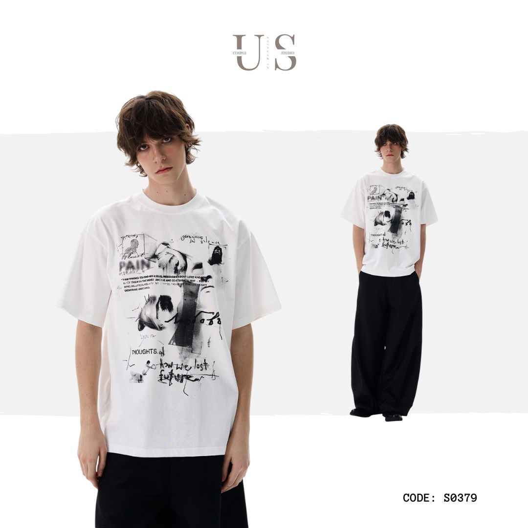 S0379 American-style Vintage Oversize niche design short-sleeved T-shirts