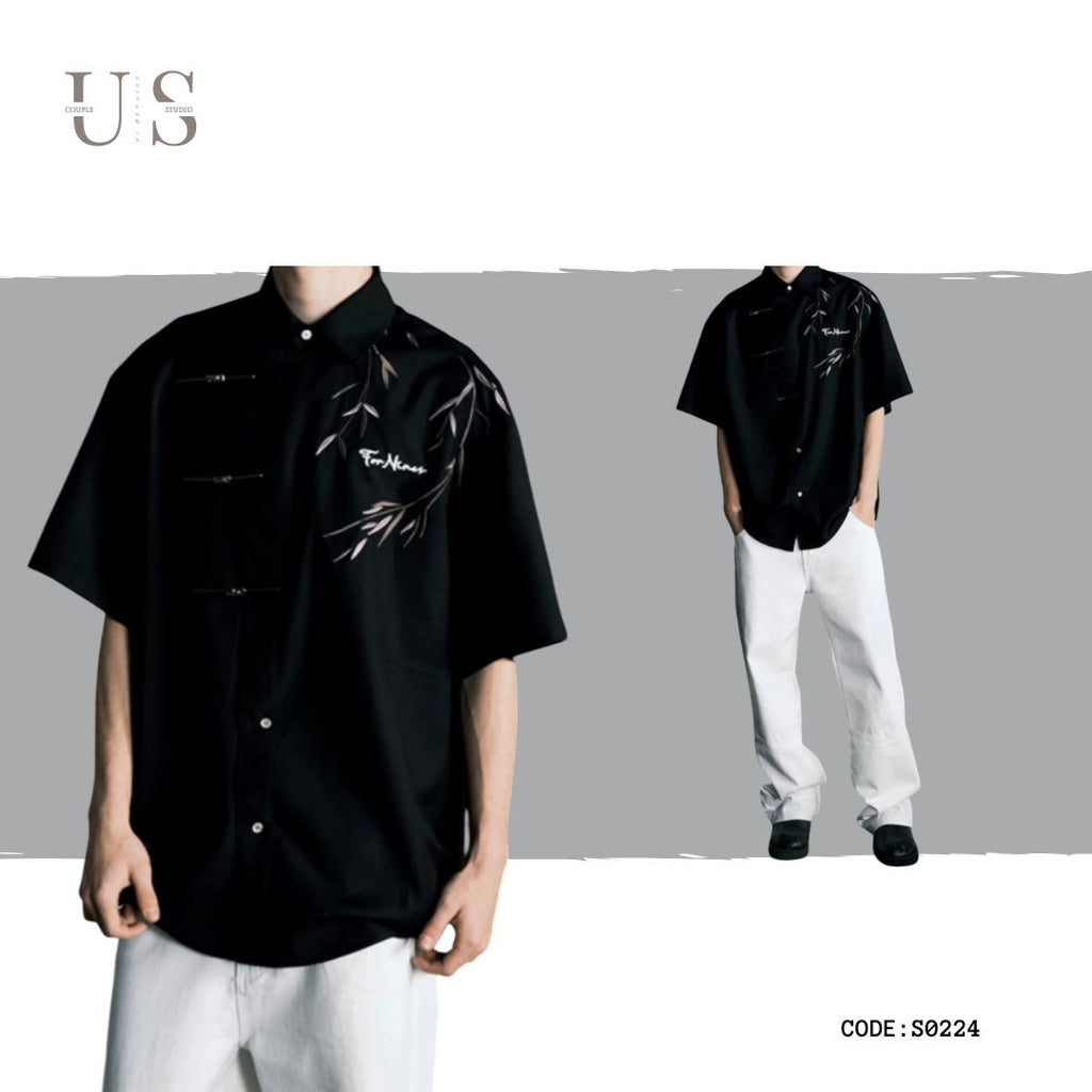 S0224 New Chinese style Chinese style bamboo embroidered Tang suit short-sleeved shirt