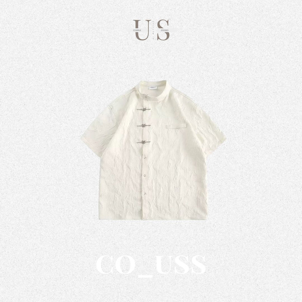 S0406 New Chinese style niche butterfly design loose short-sleeved stand-collar shirt