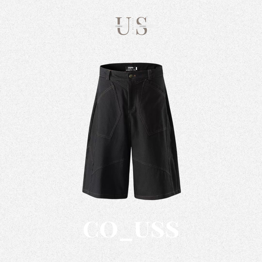 P0239 American Vintage-Style Contrast Stitching and Panel Detailing Raw Denim Cropped Pants