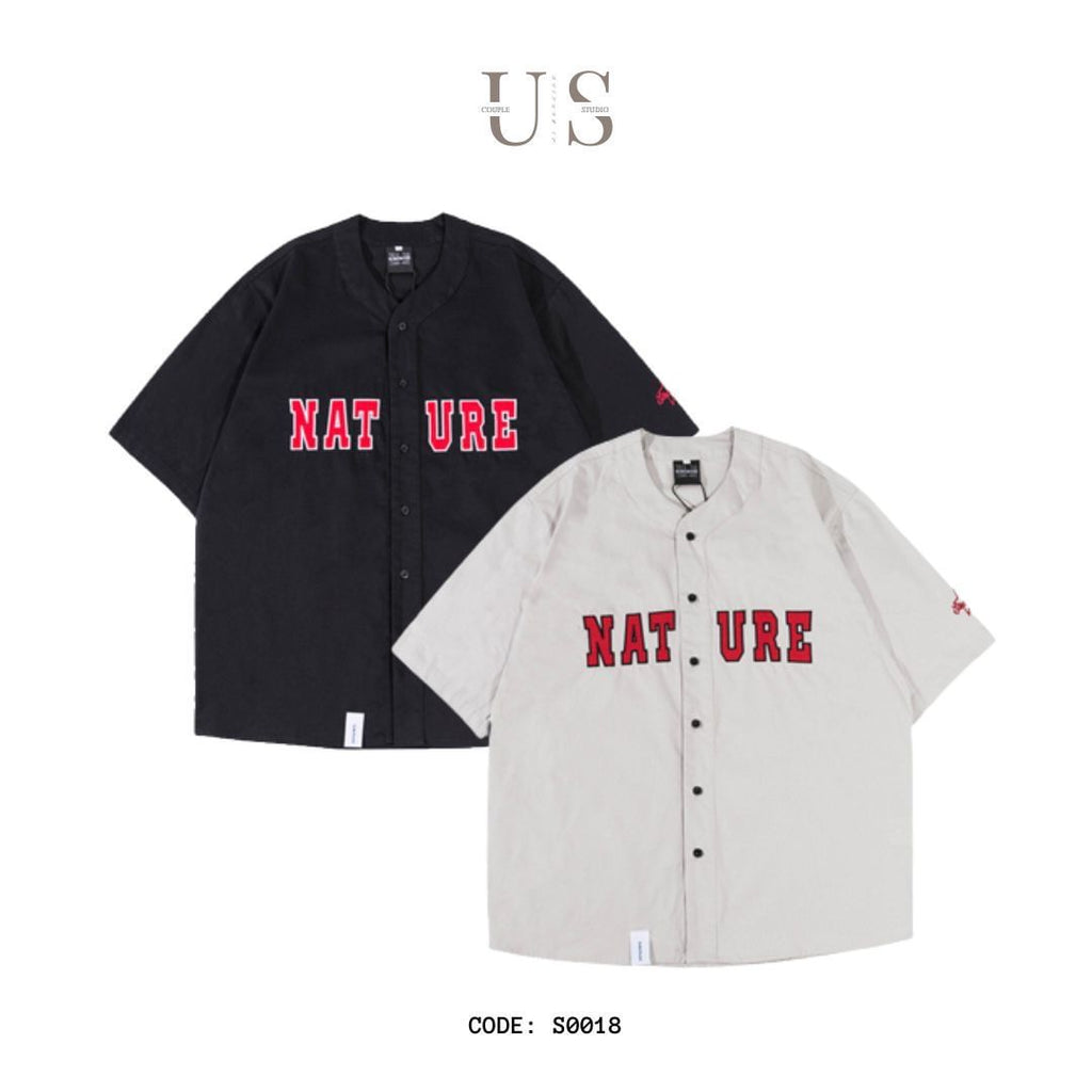 S0018 Oversize Casual Label Embroidery Loose Short Baseball Shirt