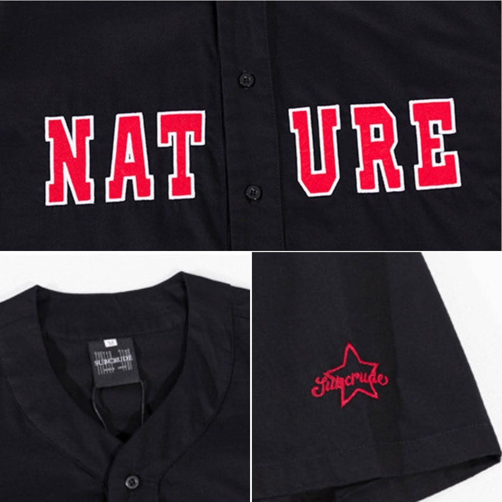 S0018 Oversize Casual Label Embroidery Loose Short Baseball Shirt