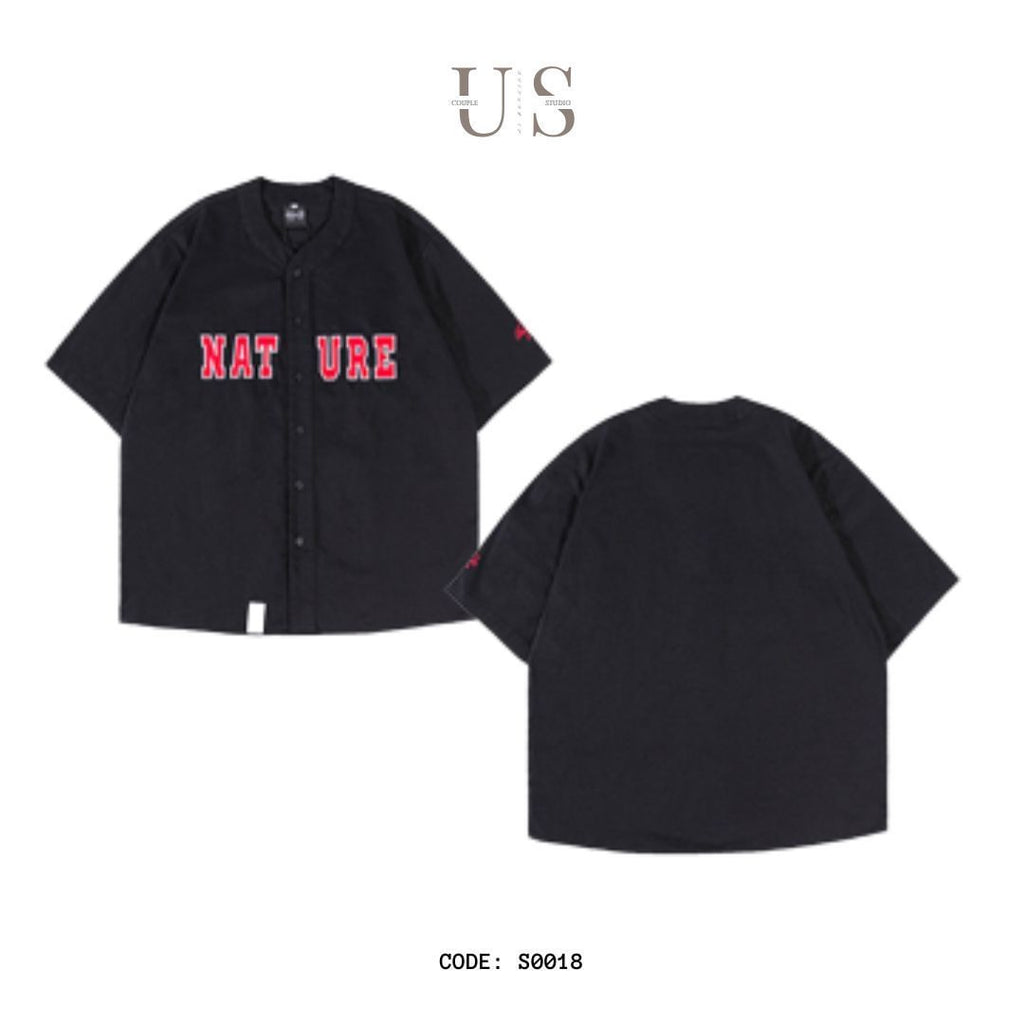 S0018 Oversize Casual Label Embroidery Loose Short Baseball Shirt