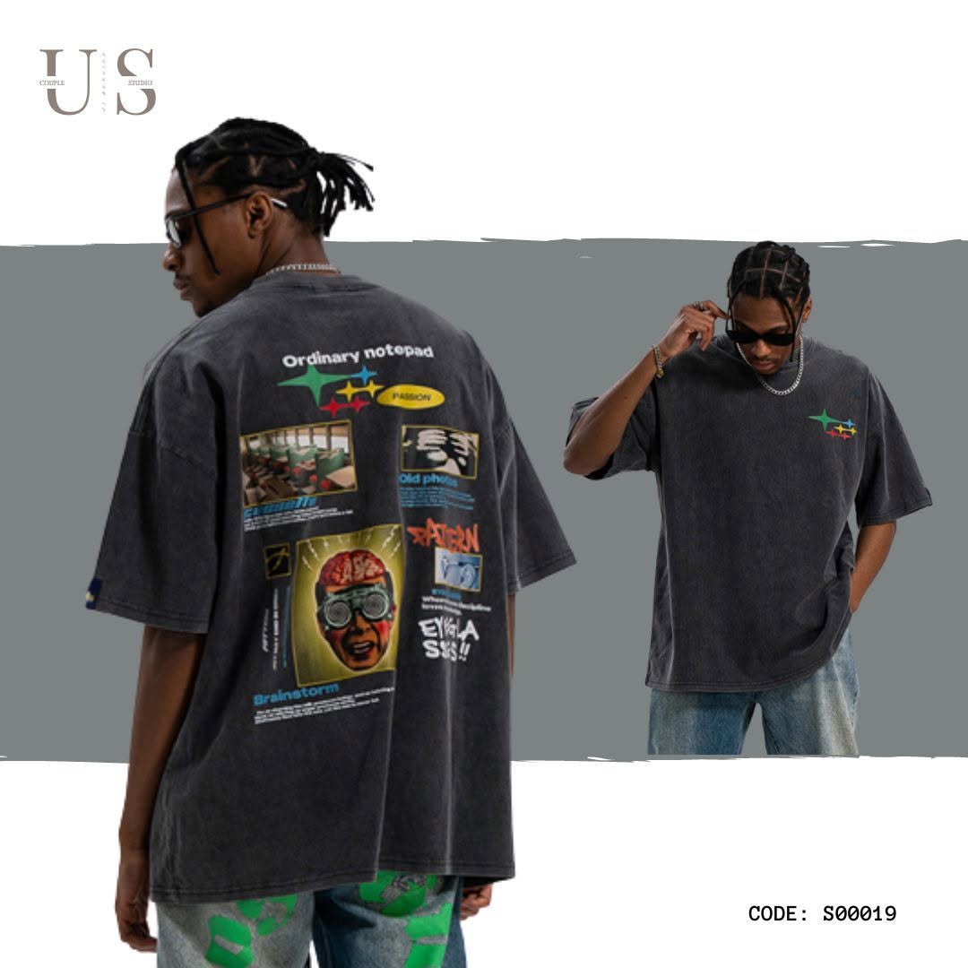 S0019 Oversize America Vintage Big Logo Short Sleeve T-Shirt