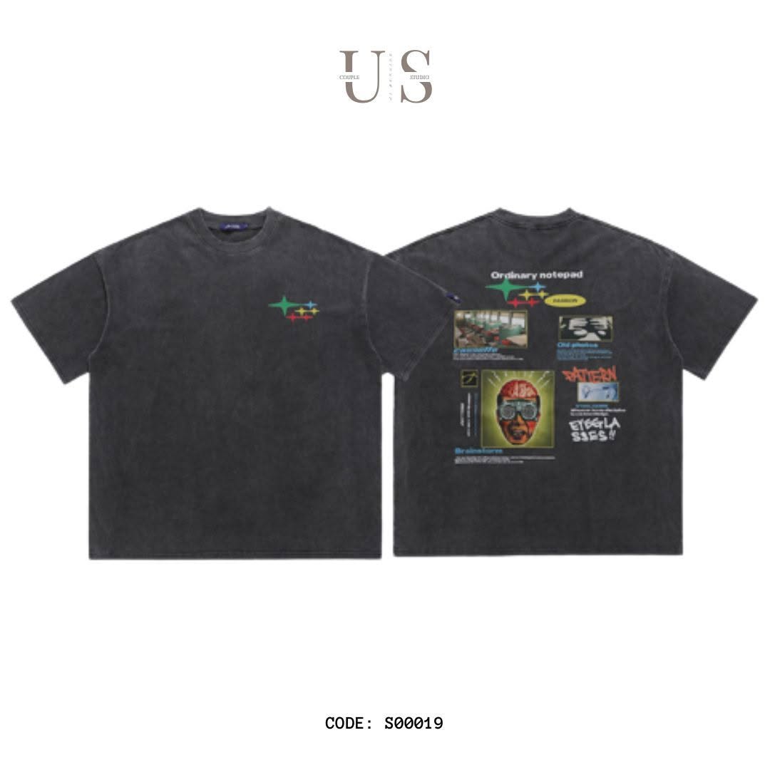 S0019 Oversize America Vintage Big Logo Short Sleeve T-Shirt