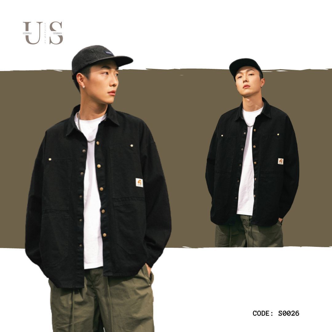 S0026 American Style Loose Cargo Long Sleeve Shirt Available: Brown Black White