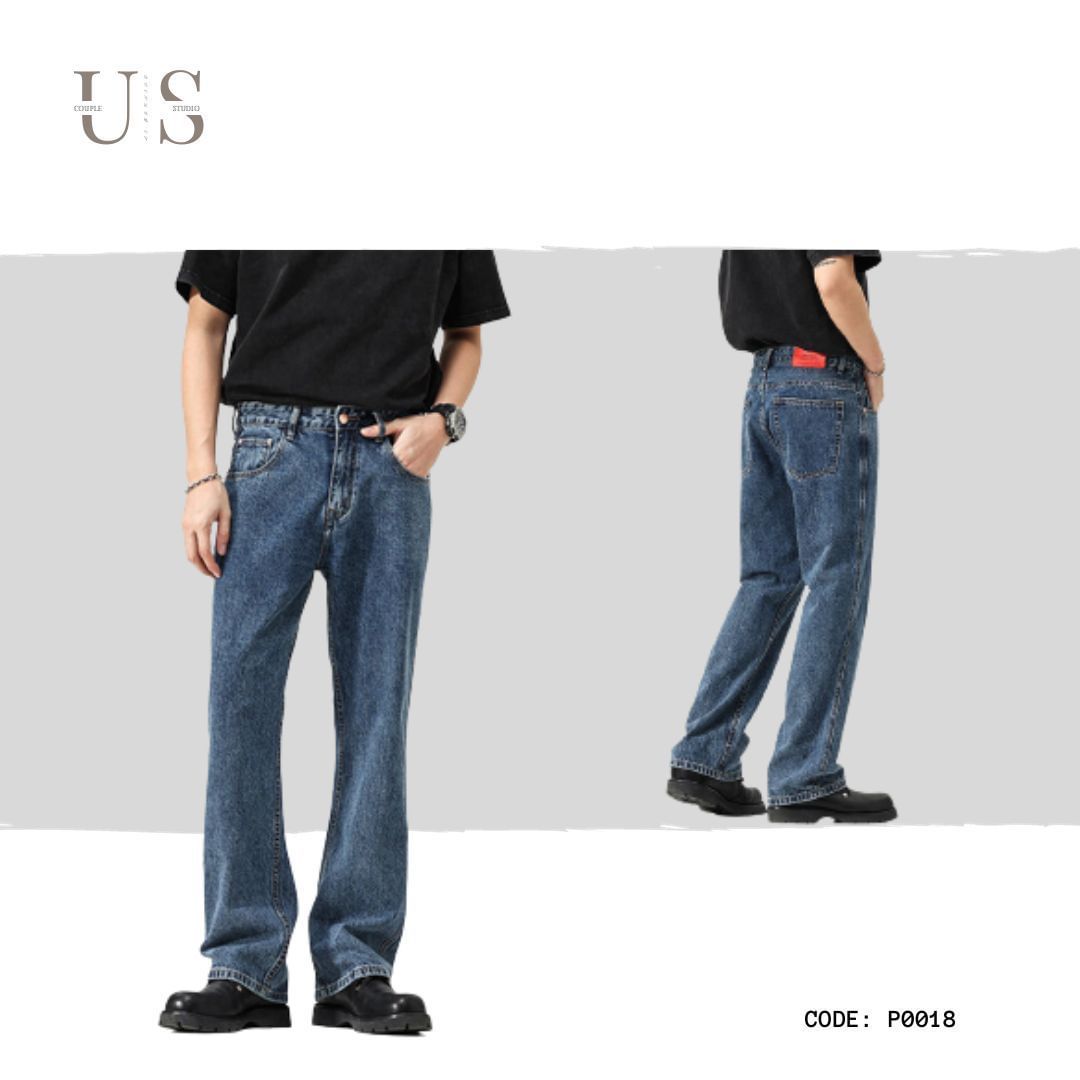 P0018 American Vintage Loose Straight Micro Flare Vertical Feel Wide Leg Jeans
