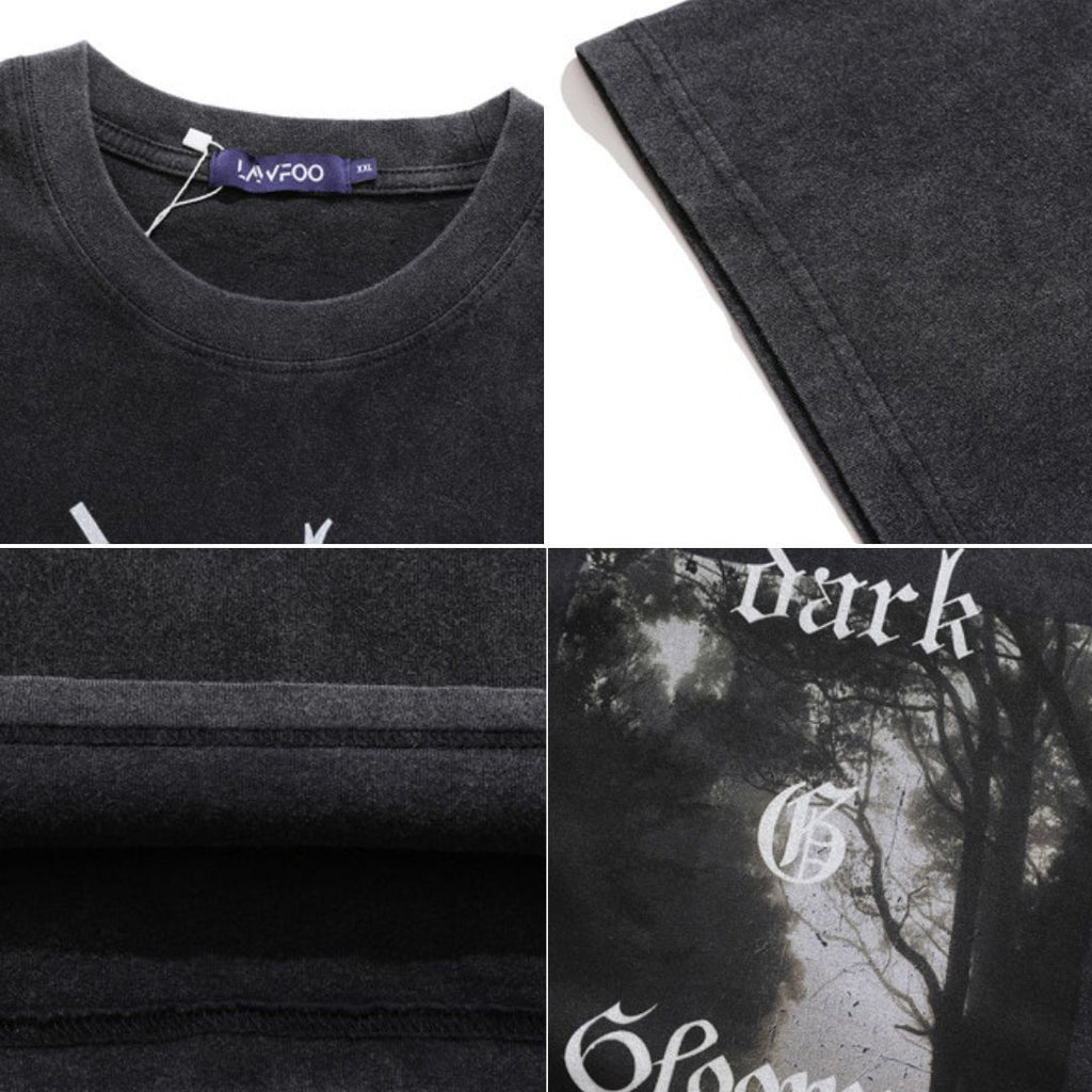 S0045 American Vintage Oversize Scenic Gothic Print T-Shirt