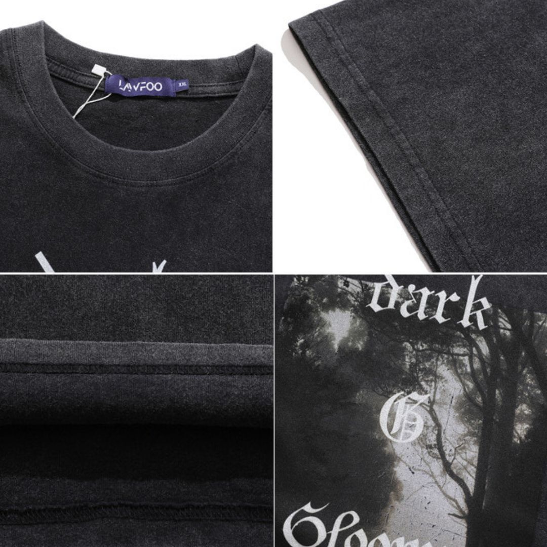S0045 American Vintage Oversize Scenic Gothic Print T-Shirt
