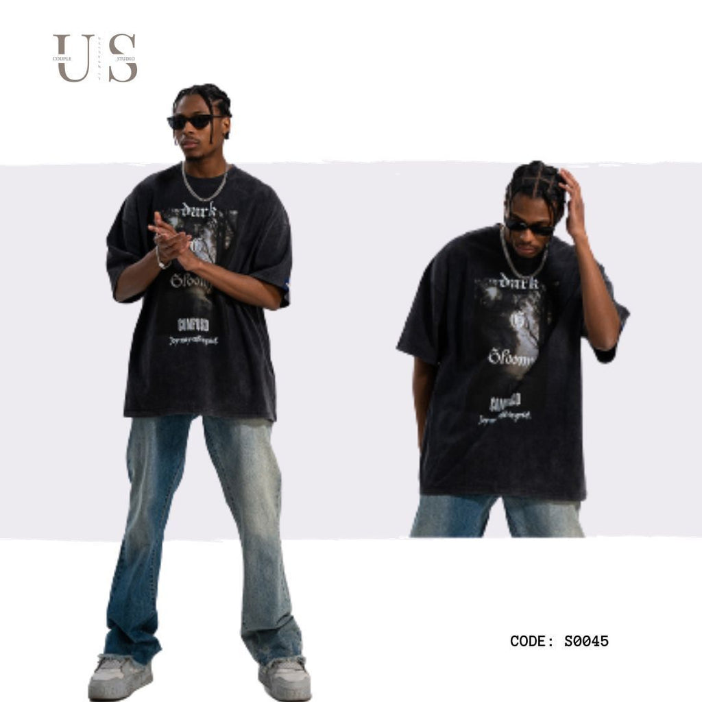 S0045 American Vintage Oversize Scenic Gothic Print T-Shirt