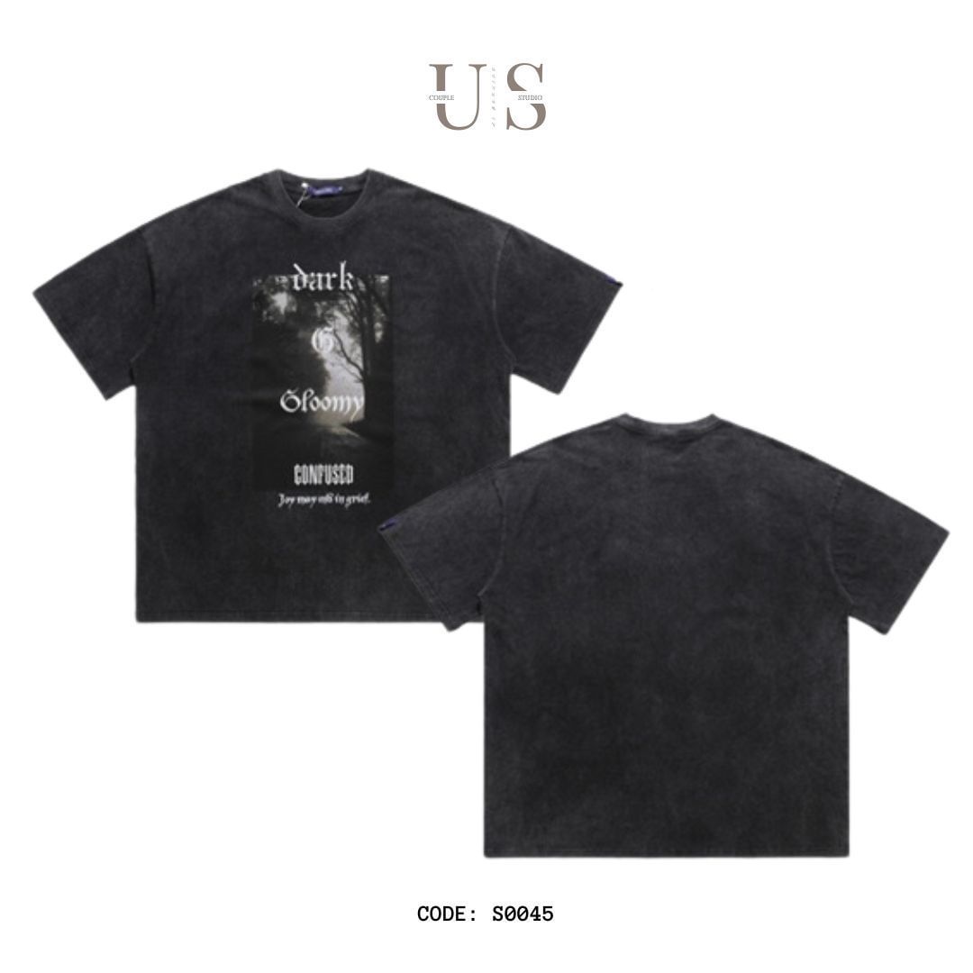 S0045 American Vintage Oversize Scenic Gothic Print T-Shirt