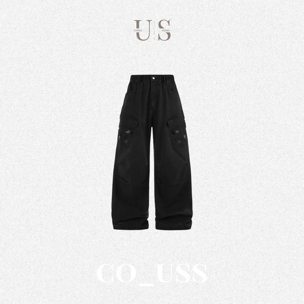 P0186 American street style washed distressed multi-pocket cargo pants