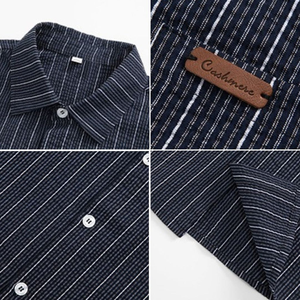 S0264 Hong Kong style textured slightly wrinkled contrasting striped short-sleeved shirt