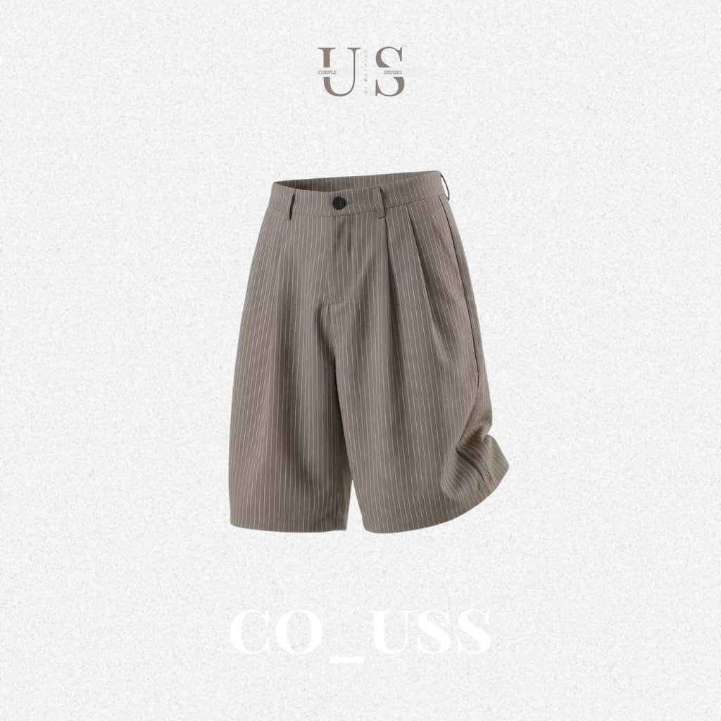 P0220 Japanese Retro Striped Textured Suit Shorts