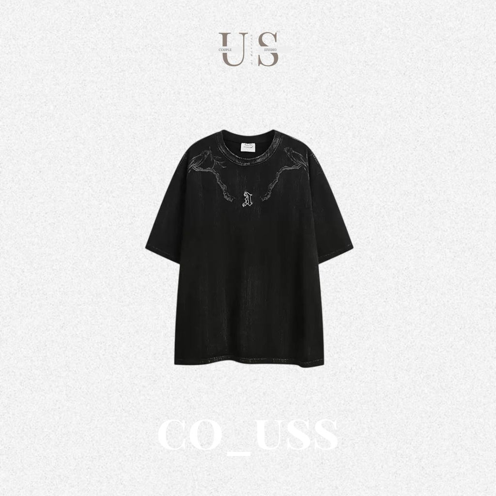 S0397 American Retro Distressed Short-Sleeve T-Shirt