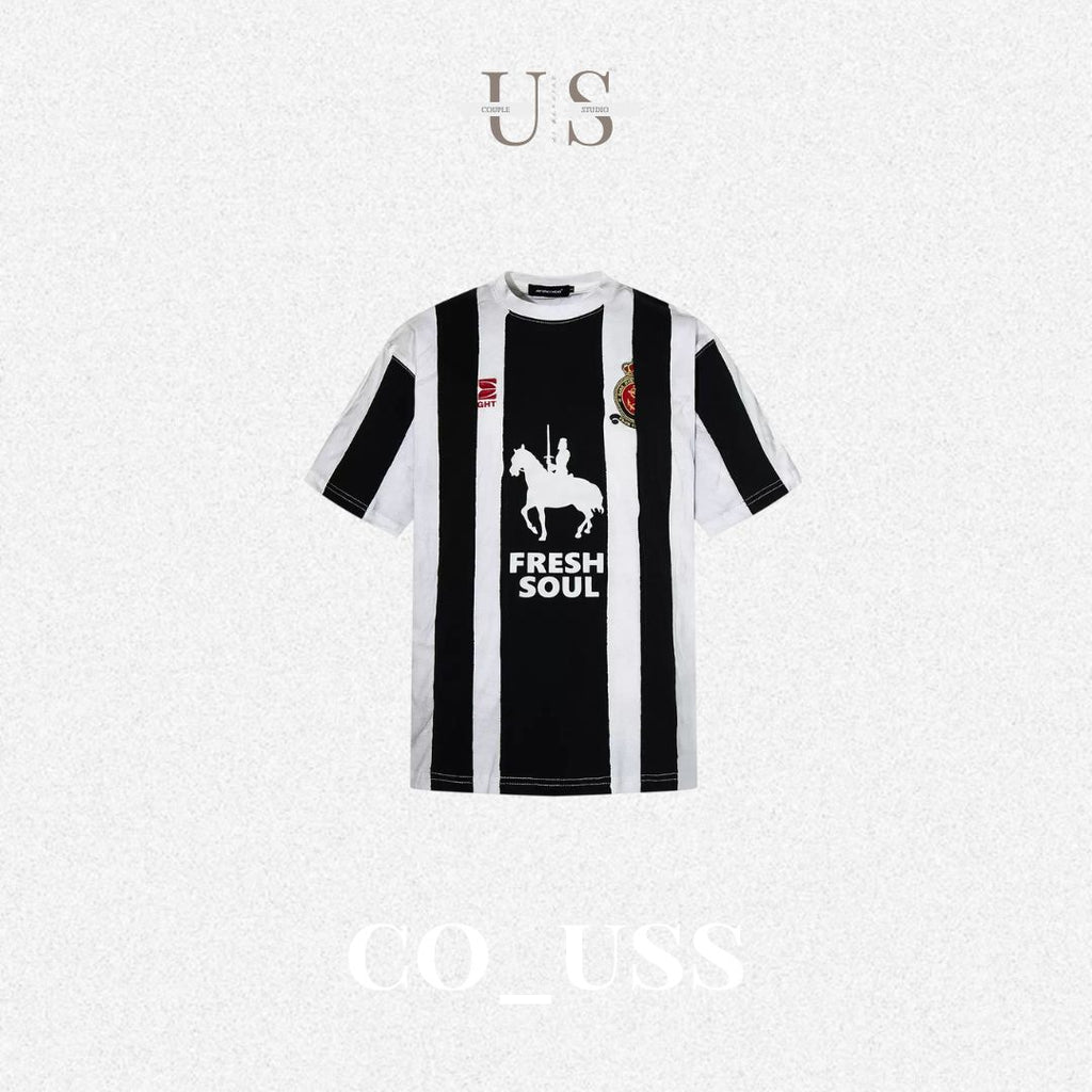 S0465 American striped equestrian print soccer jersey style short-sleeved T-shirt