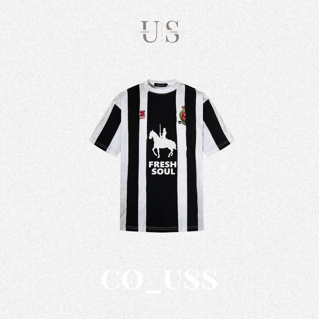 S0465 American striped equestrian print soccer jersey style short-sleeved T-shirt