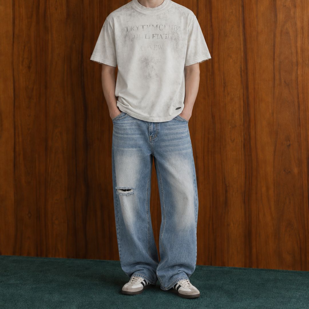 LK010 Fade Wash Wide Jeans