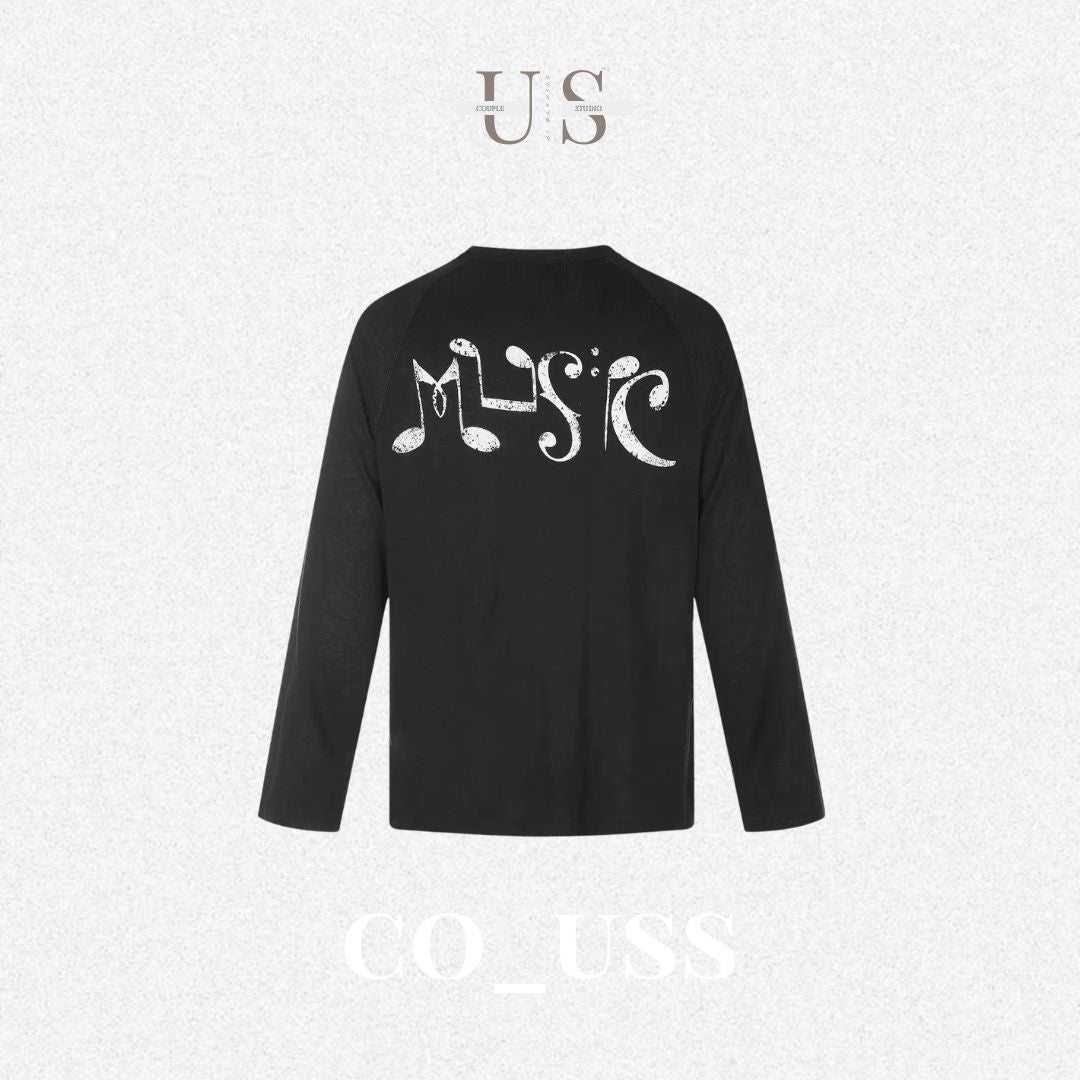 S0476 American Street Style Trendy Lyocell Fiber Musical Note Print Slimming Cover-Up Lightweight Long-Sleeve T-Shirt