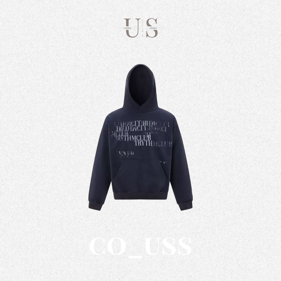 S0452 American Retro Gradient Slogan Letter Print Distressed Hooded Sweatshirt