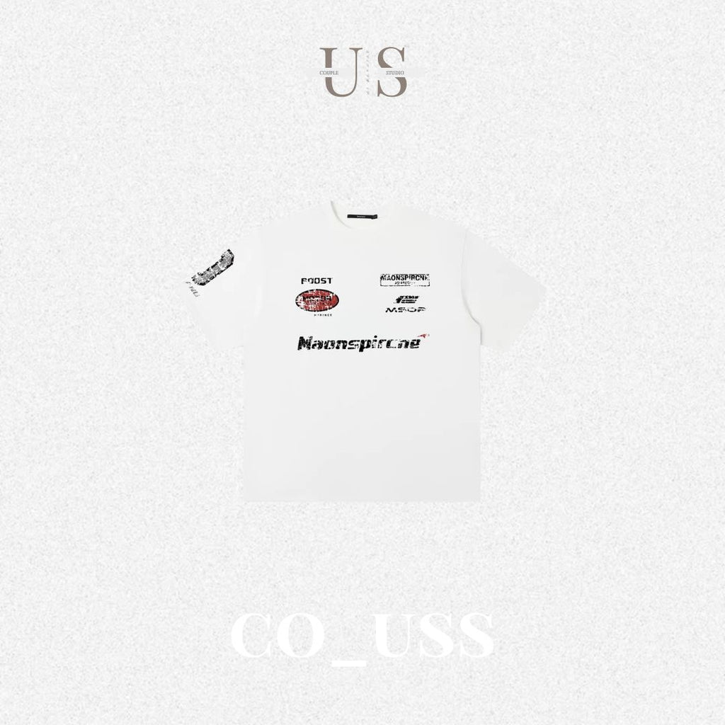 S0469 American retro trendy brand letter print racing driver loose-fitting versatile short-sleeved T-shirt