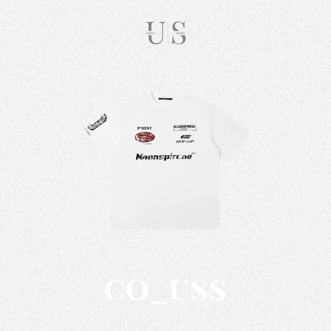 S0469 American retro trendy brand letter print racing driver loose-fitting versatile short-sleeved T-shirt
