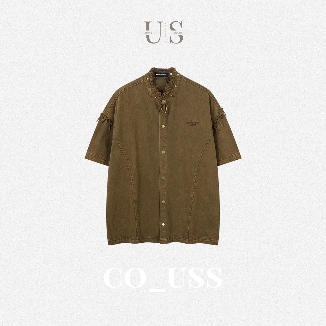 S0314 American trendy brand heavyweight street vibe ding decoration short-sleeved shirt