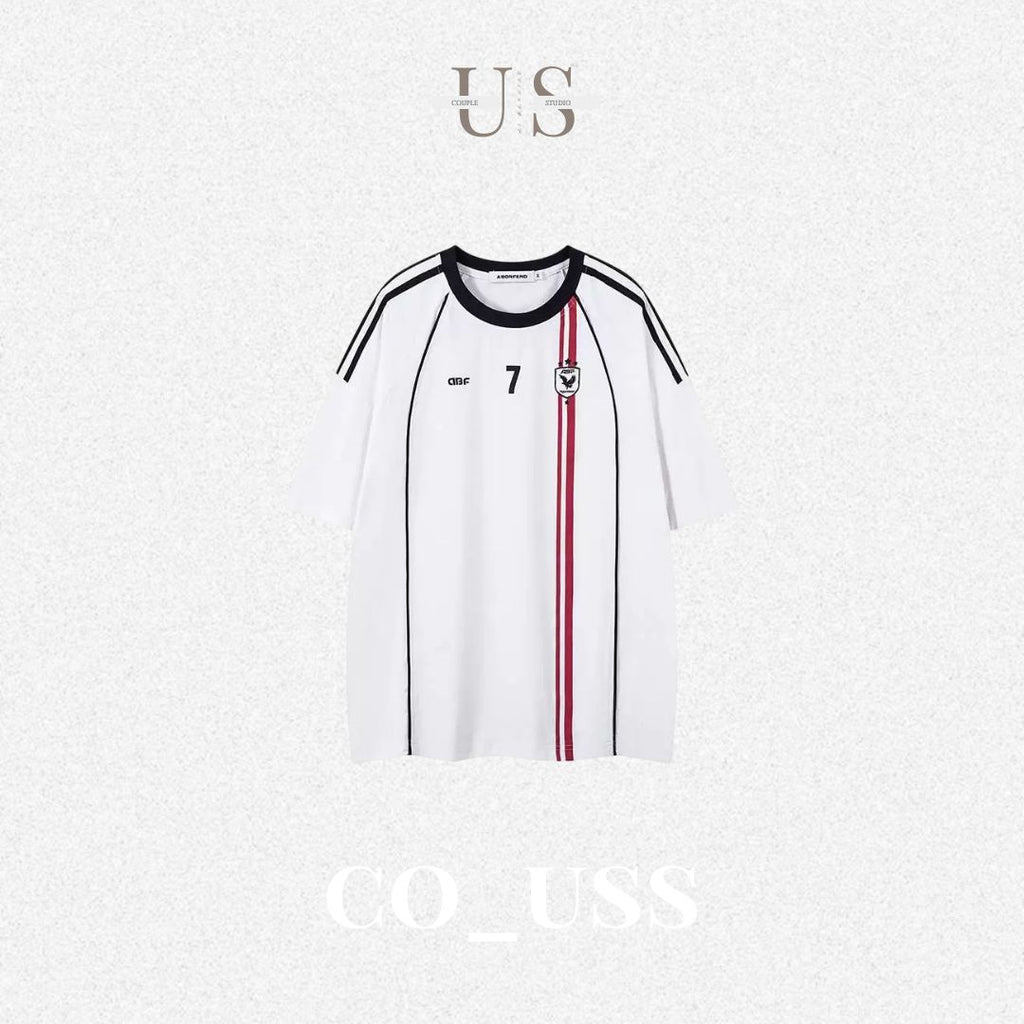 S0431 American retro letter print color-blocked short-sleeved T-shirt