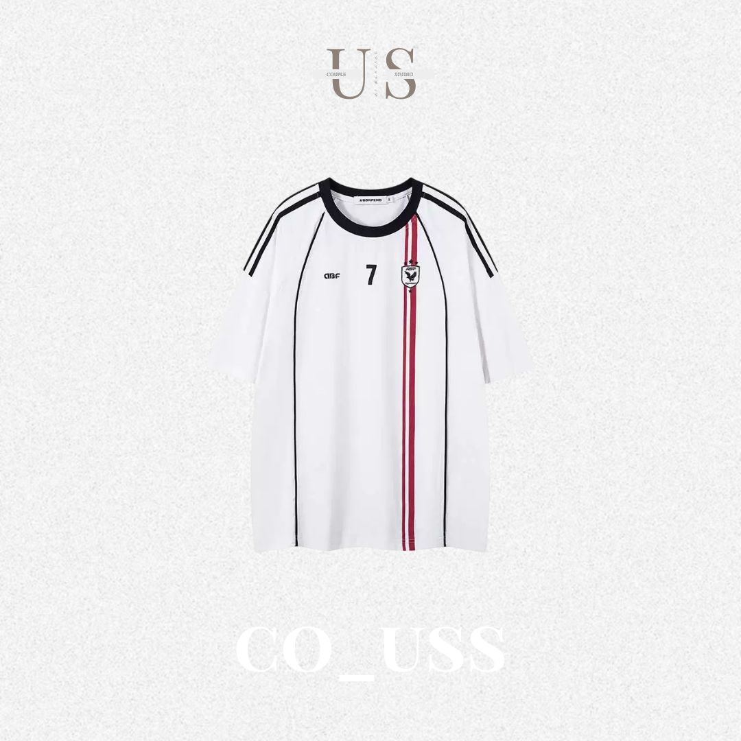 S0431 American retro letter print color-blocked short-sleeved T-shirt